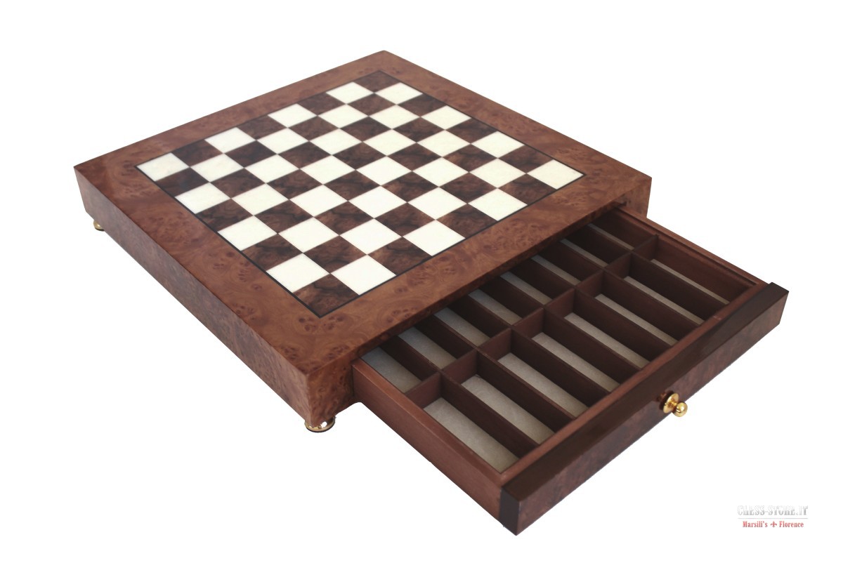 BRIAR ELM WOOD CHESS BOARD WITH DRAWER,GLOSSY FINISH online